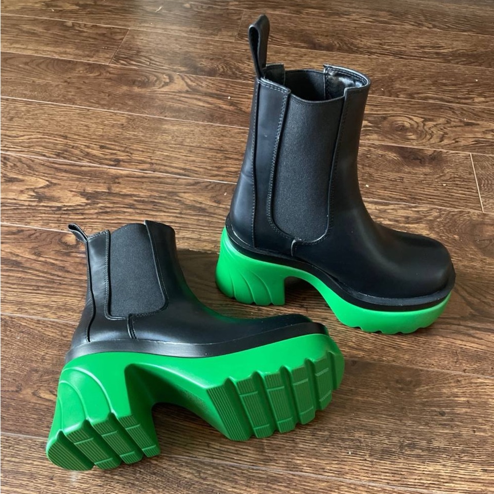 NEW| Chelsea Green Platform Chunky Ankle Boots - Picture 7 of 9